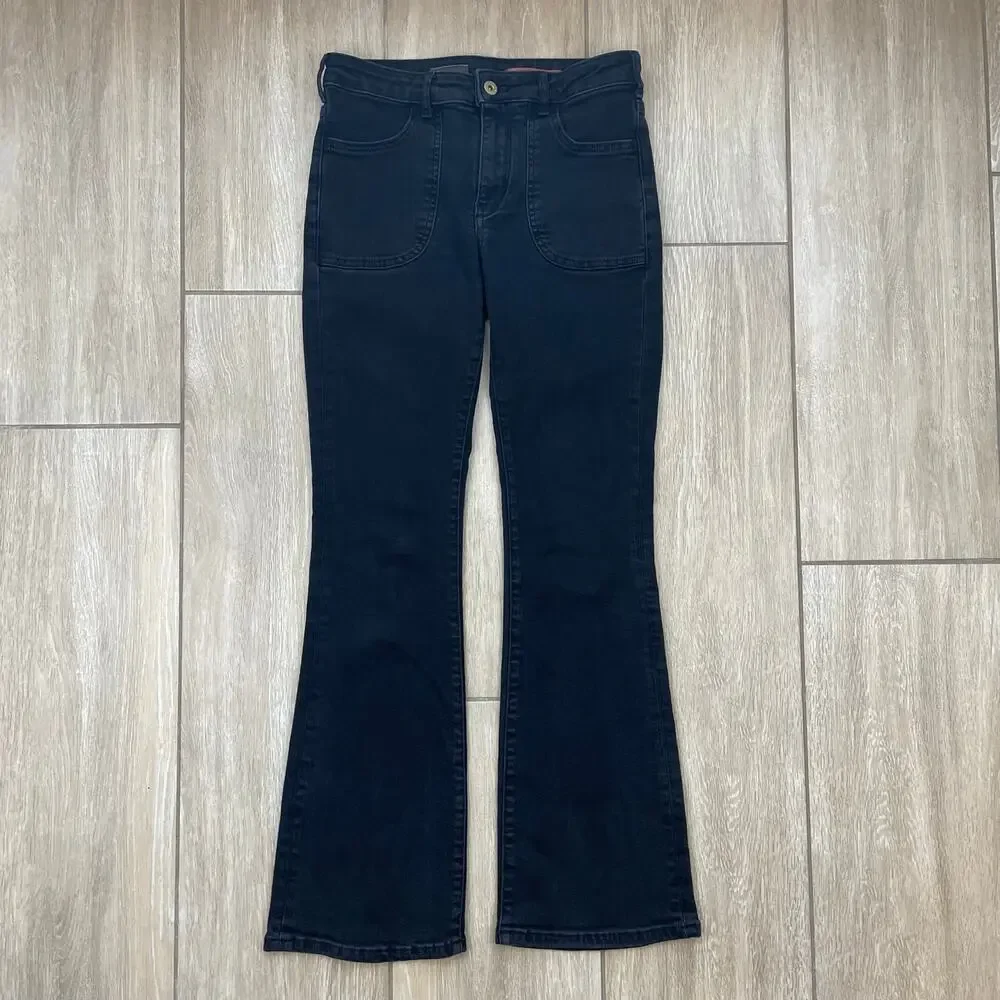 Pilcro The Icon Flare Jeans Women's 27 Black Mid Rise Patch Pocket Denim